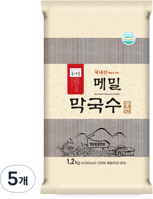 봉평촌 메밀 막국수 중면, 5개, 1.2kg
