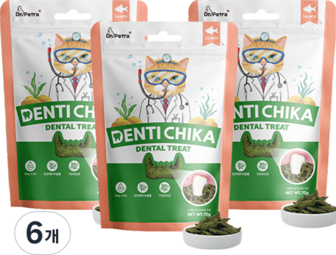 닥터페트라 고양이 덴티치카 덴탈트릿 이빨과자, 6개, 70g, 연어맛