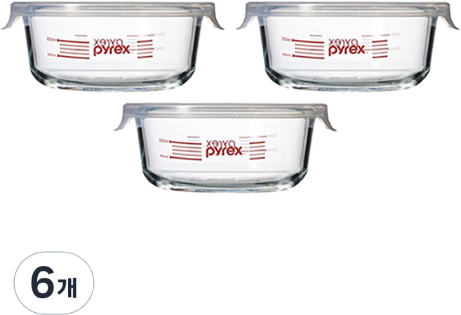 파이렉스 4면 밀폐 계량 저장용기 원형, 6개, 380ml