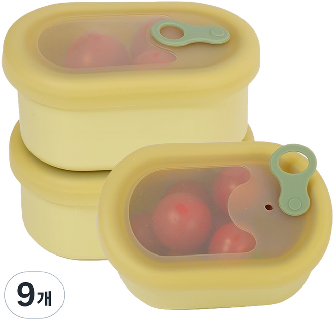 파미레 실리콘 반투명 스팀홀 타원 용기 라임, 9개, 200ml