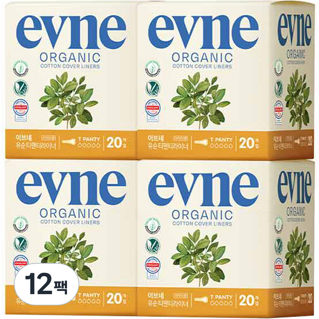 이브네 유순 티팬티라이너, 일반, 20개입, 12개