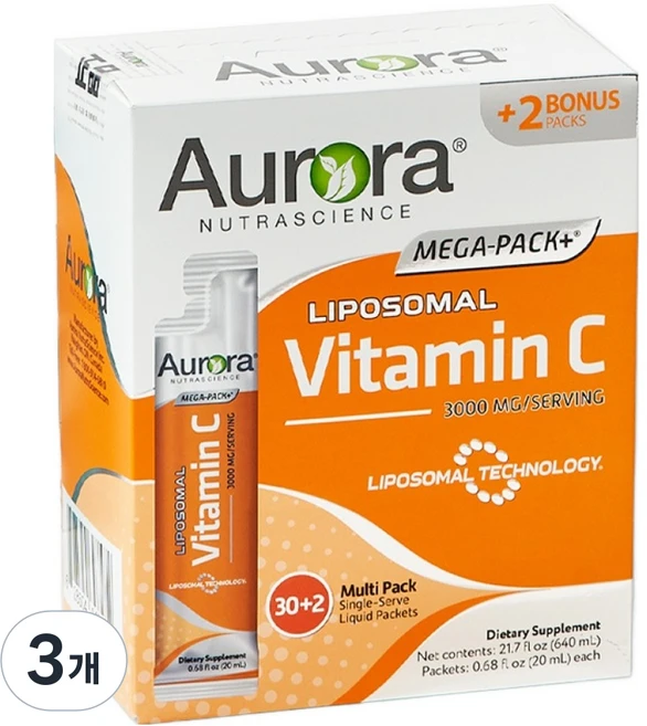 오로라뉴트라사이언스 메가팩 플러스 리포조말 비타민C 액상 32p, 640ml, 3개 - 쿠팡