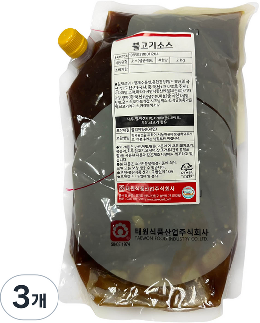 태원식품 불고기 소스, 2kg, 3개