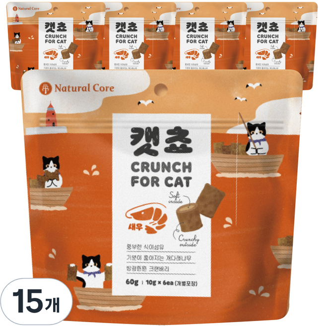 네츄럴코어 캣쵸 고양이 간식, 새우맛, 60g, 15개