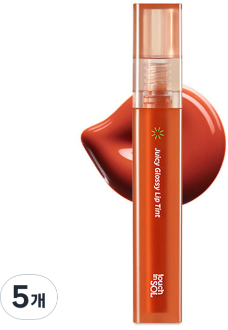 터치인솔 비건어게인 쥬시 글로시 립틴트, 스마일 피치, 5개, 3.9g