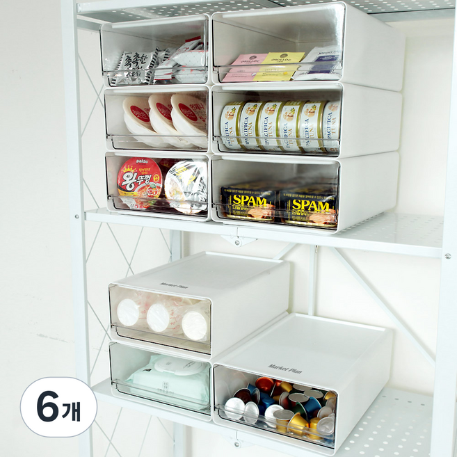 마켓플랜 콤비 다용도 수납함, 투명, 6개