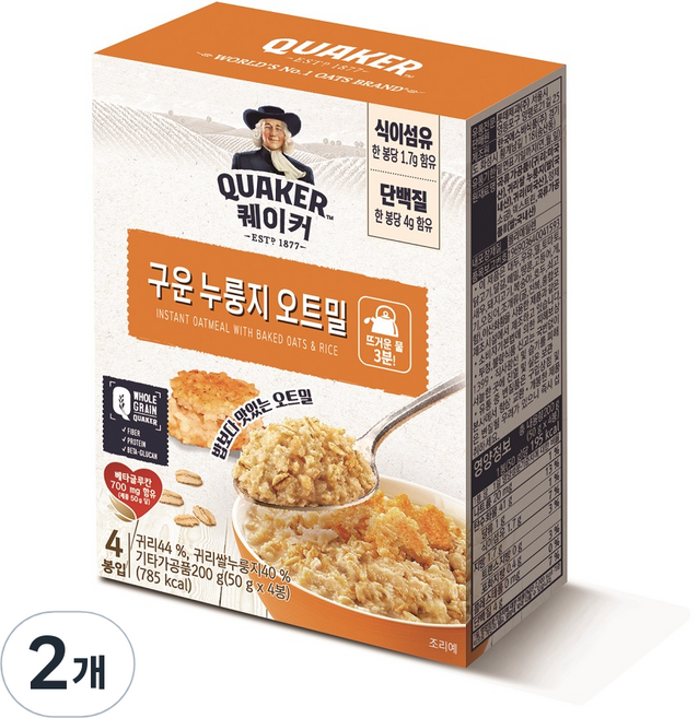 퀘이커 즉석 구운 누룽지 오트밀 4p, 200g, 2개