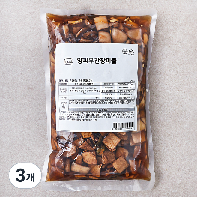 에이치쿡 양파무간장피클, 2kg, 3개