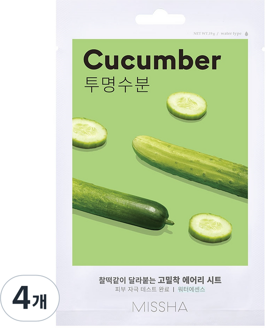 미샤 에어리 밀착 시트마스크 오이, 1개입, 4개