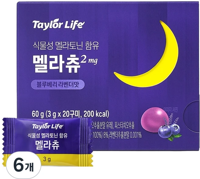 테일러 라이프 멜라츄 식물성 멜라토닌2mg 구미젤리 20p, 60g, 6개 - 쿠팡