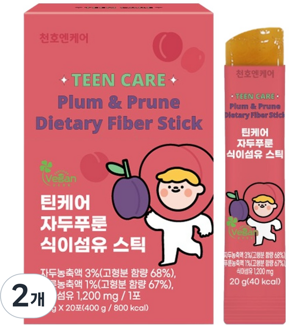 천호엔케어 틴케어 자두 푸룬 식이섬유 젤리 스틱, 20회분, 2개