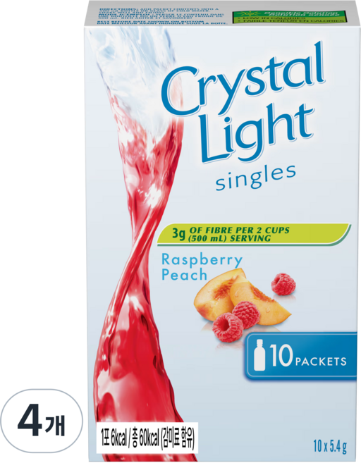 크리스탈라이트 라즈베리 피치 아이스티분말, 5.4g, 4개, 10개입