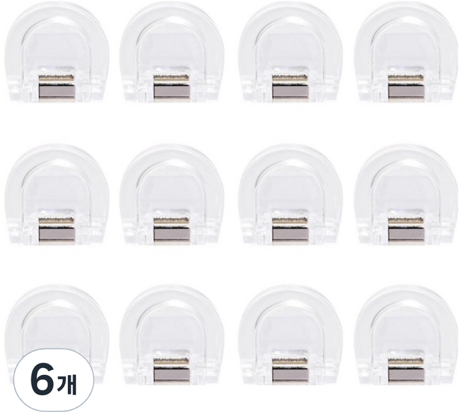 문구담 멀티 반달 클립 접이식 D형 집게 01 투명색, 6개, 12개입, 소