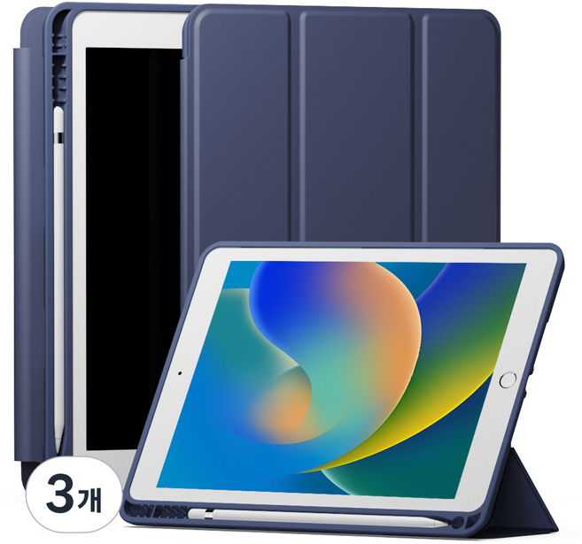 신지모루 스마트커버 펜슬 수납 태블릿 케이스, 네이비, 3개