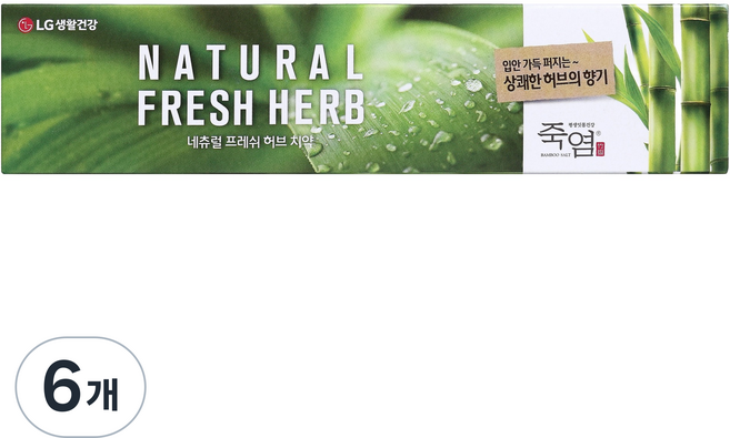 죽염 네츄럴 프레쉬 허브 치약, 160g, 6개
