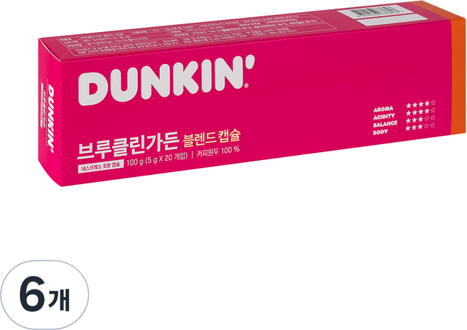 DUNKIN' Dunkin迪士尼布魯克林花園配方膠囊咖啡, 5g, 20件, 6個