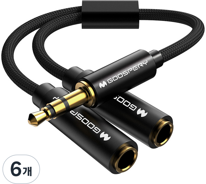 GOOSPERY 4極音源耳機分配器 AUX 線 3.5mm, 黑色, 6個, 單一商品