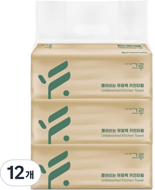 그루 뽑아쓰는 천연펄프 키친타월, 100개입, 12개