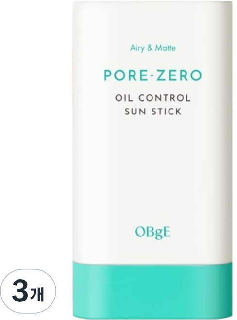 OBge 포어제로 오일 컨트롤 선스틱 SPF50+ PA++++, 18g, 3개