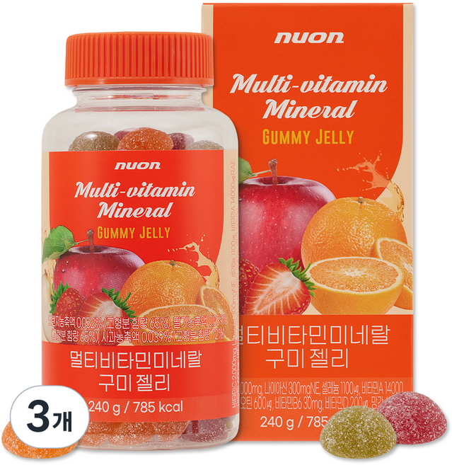 NUON 멀티비타민미네랄 구미젤리 240g, 80정, 3개