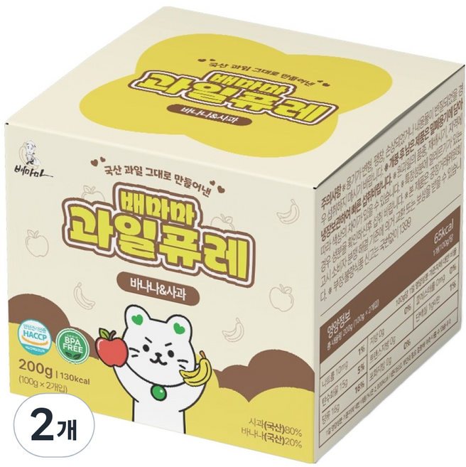 배마마 국내산 과일 퓨레, 2개, 200g, 바나나&사과
