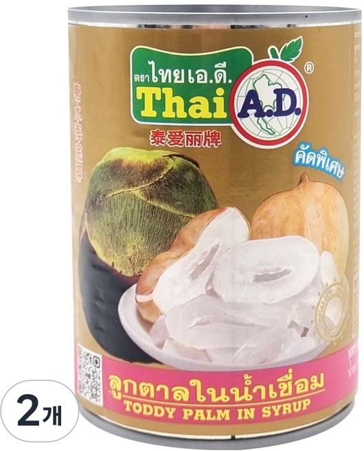 Thai A.D. Todipalm 糖漿桃子罐頭, 565g, 2個