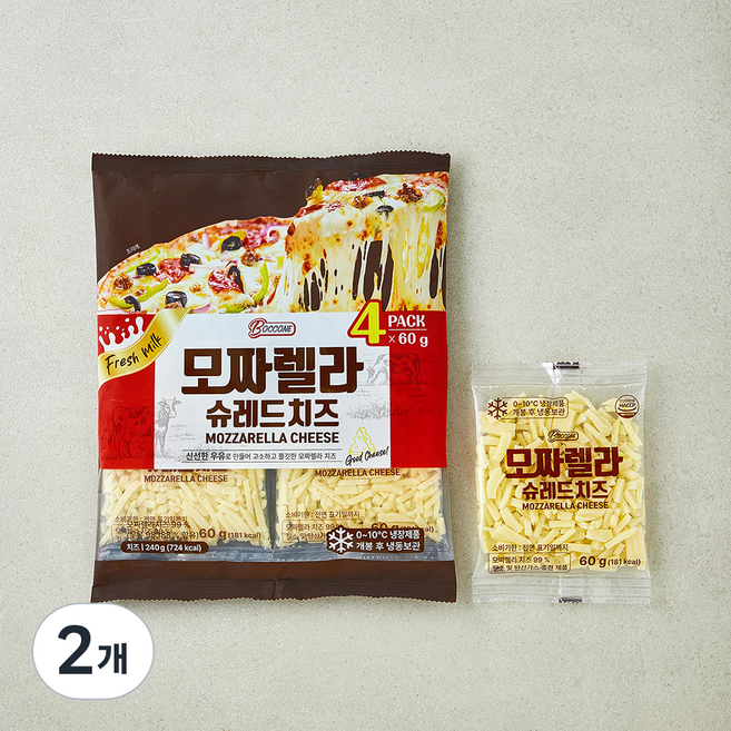 보꼬네 모짜렐라 슈레드치즈, 60g, 2개, 4개입