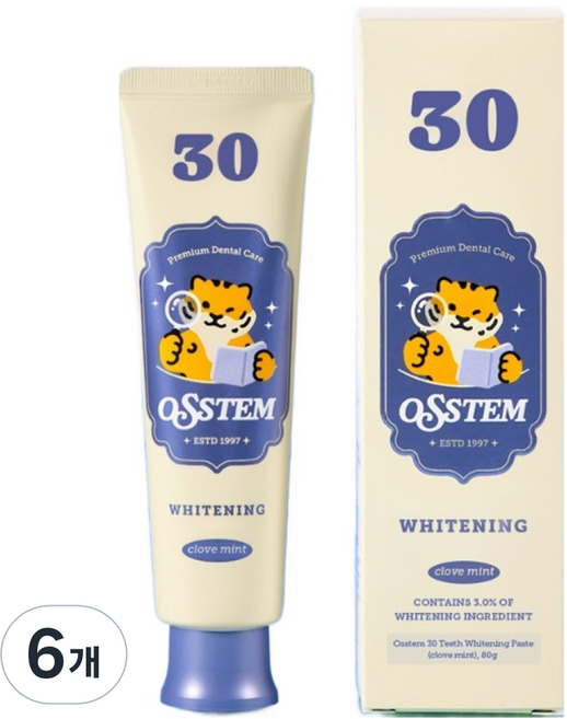 오스템 30 치아미백제 클로브 민트향, 80g, 6개