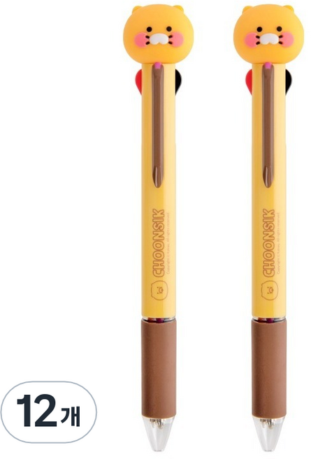 카카오프렌즈 춘식이 피규어 멀티 4색 볼펜 0.7mm, 스탠다드, 12개
