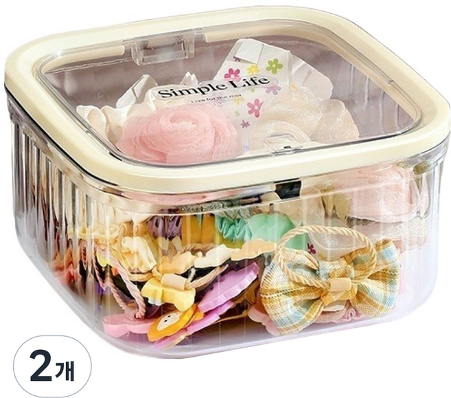 오코로 머리끈 머리핀 화장품 정리함 중형, 투명, 2개