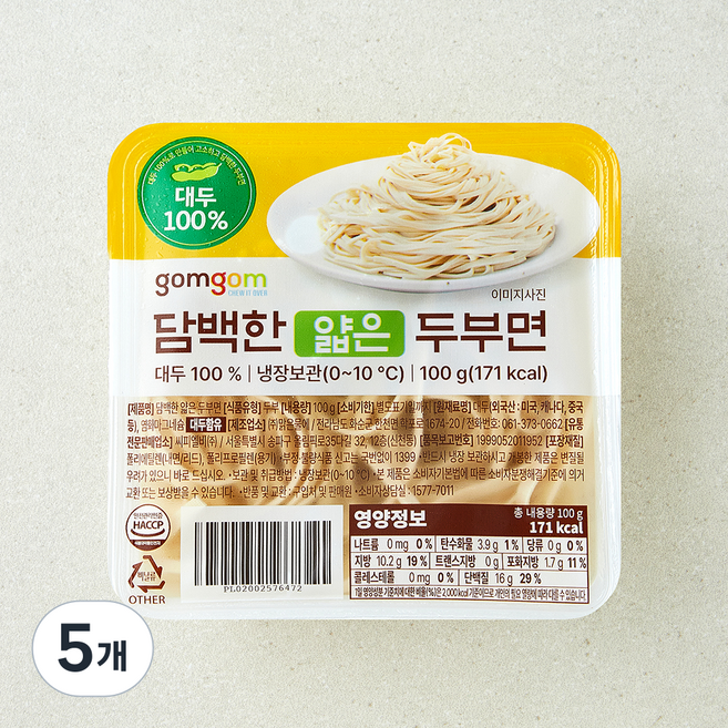 곰곰 담백한 얇은 두부면, 100g, 5개
