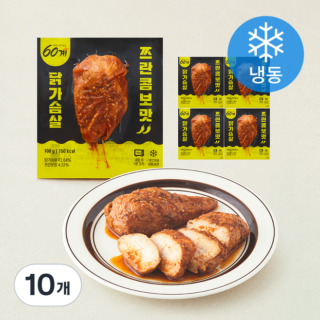 60계 소스 닭가슴살 쯔란콤보맛 (냉동), 100g, 10개, 1개입
