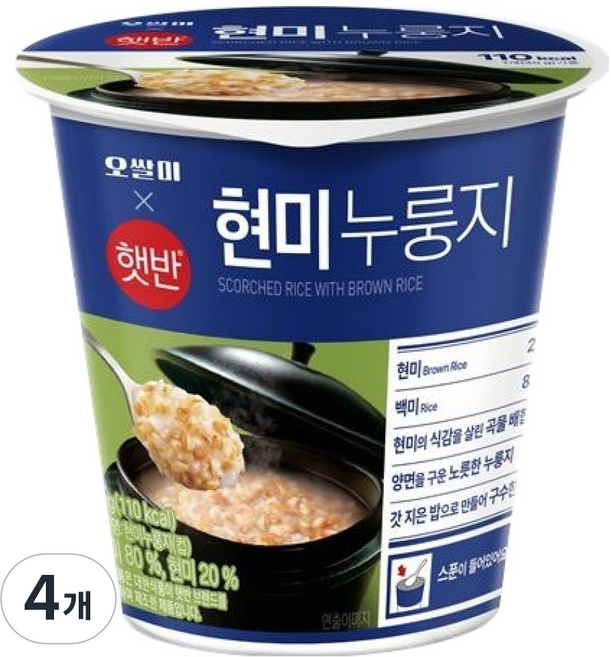 햇반 오쌀미 현미 컵누룽지, 30g, 4개