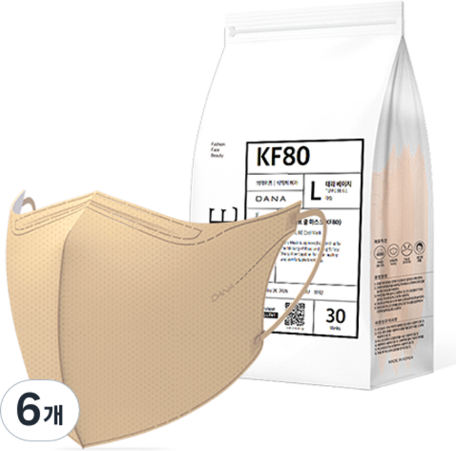 다나마스크 오브 쿨 뷰티라인 마스크 대형 KF80, 30개입, 6개, 3 테라 베이지