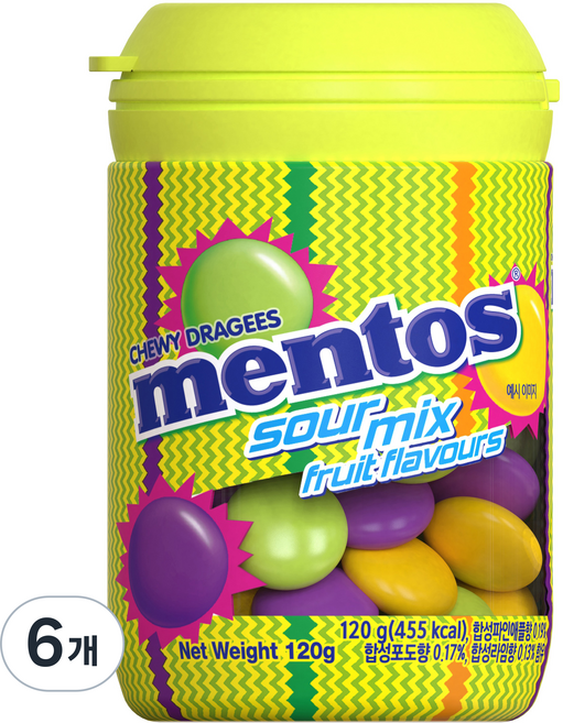 멘토스 사워믹스 바틀, 120g, 6개