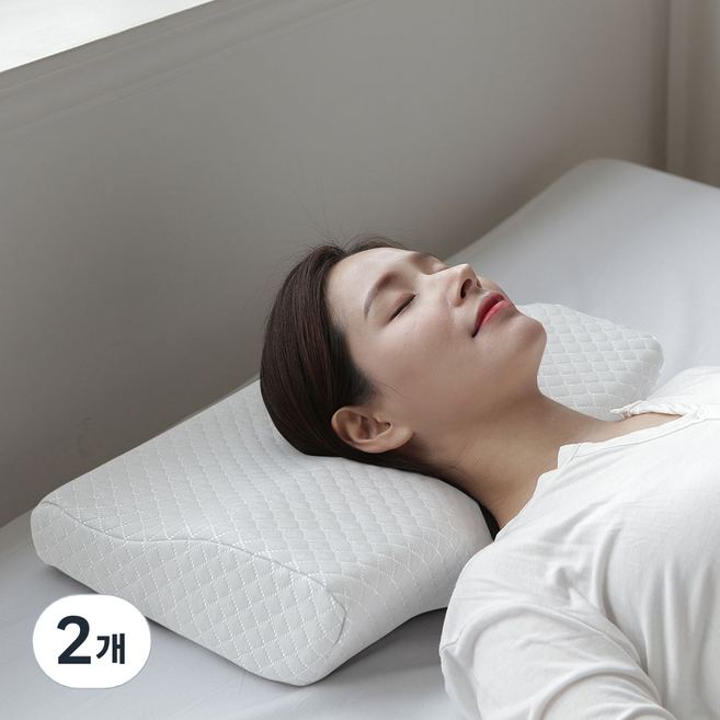 리브맘 3D 메모리폼 누빔 경추베개 + 베개 커버 세트, 화이트, 2세트