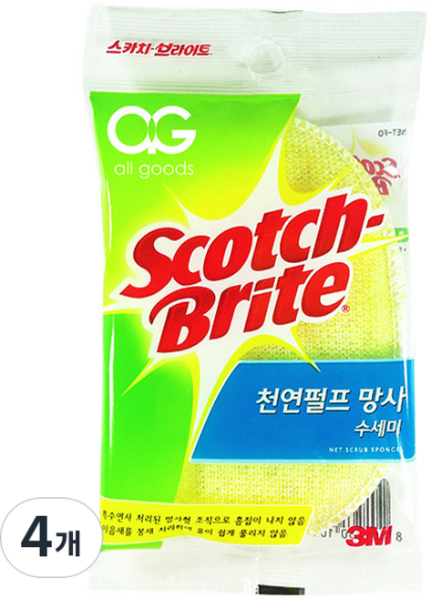 스카치브라이트 천연펄프 망사 수세미 타원형 랜덤발송, 1개, 4개