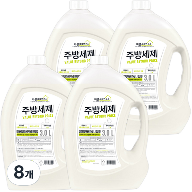 바른세제연구소 베이킹소다 주방세제, 3L, 8개