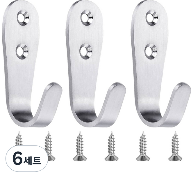 OON 스테인리스 다용도 후크 세트 대형 3mm, 6세트