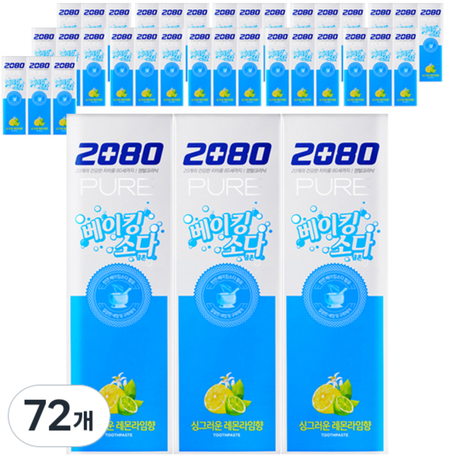 애경 2080 베이킹소다 퓨어 레몬라임향 치약, 120g, 72개