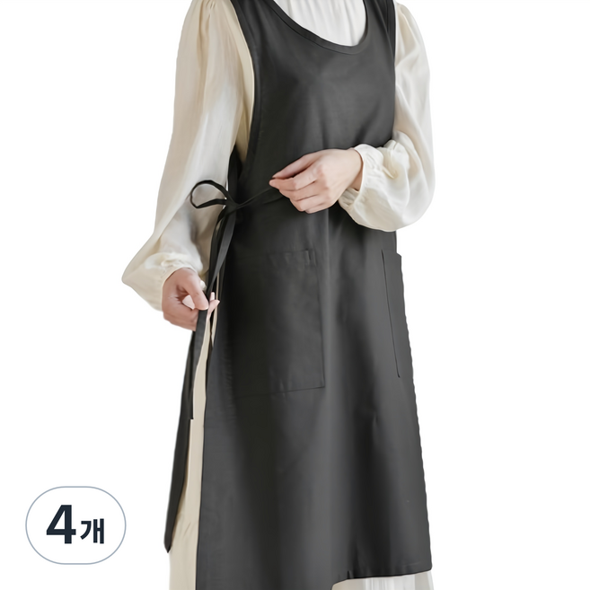 젊은이마켓 트임 원피스 코튼 앞치마, 다크그레이, 4개