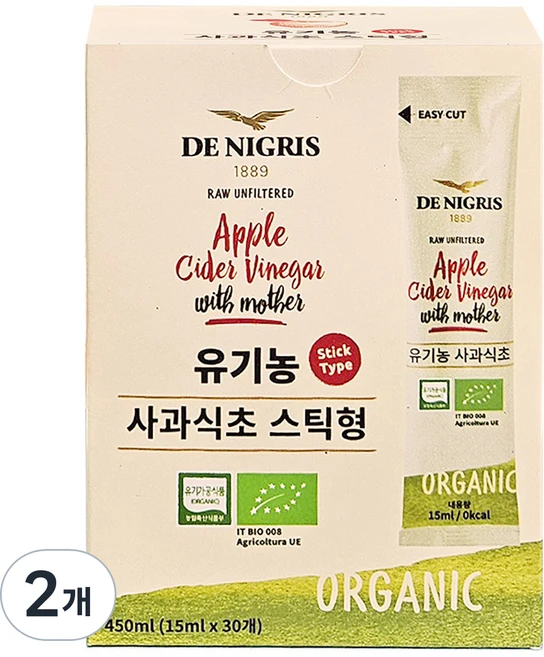 데니그리스 유기농 사과식초 스틱형 30p, 450ml, 2개 - 쿠팡