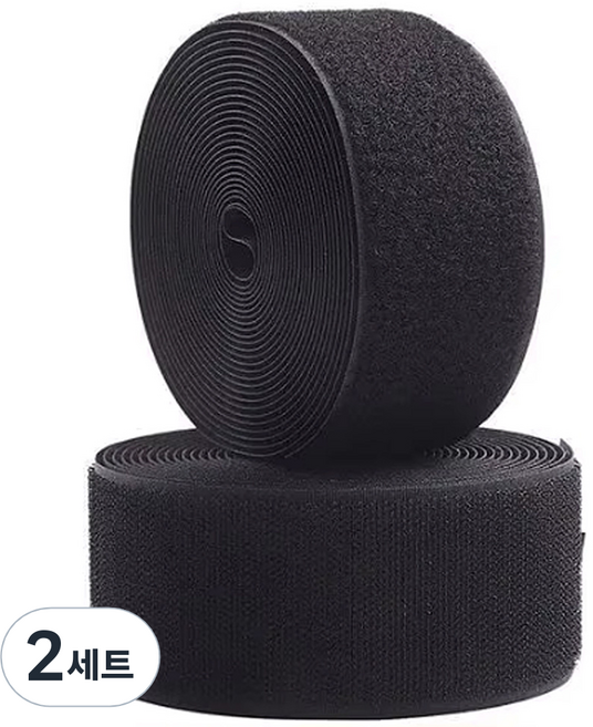 엔더 튼튼한 대형 벨크로 찍찍이 테이프 암수 5cm x 1m 블랙, 2세트