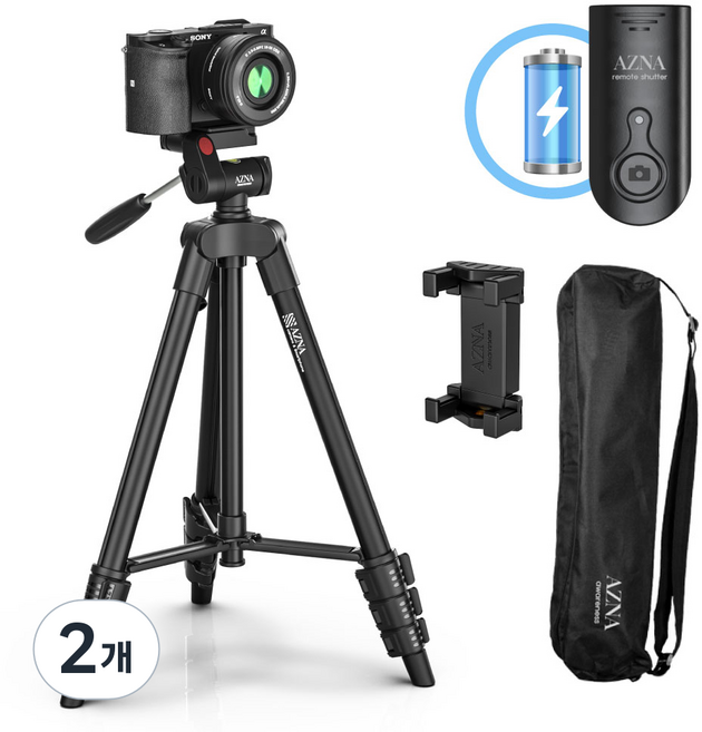 아즈나 카메라 스마트폰 삼각대 리모컨 세트, SR-1, 블랙, 2개