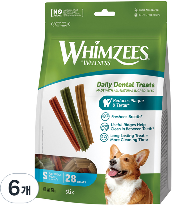 웰니스윔지스 강아지 덴탈껌 밸류백 S, 치아건강, 420g, 6개