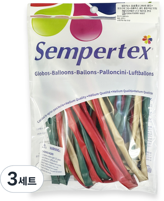 Sempertex 魔術氣球 260S 50入組, 紅色 + 森林綠 + 鏡面金, 3套