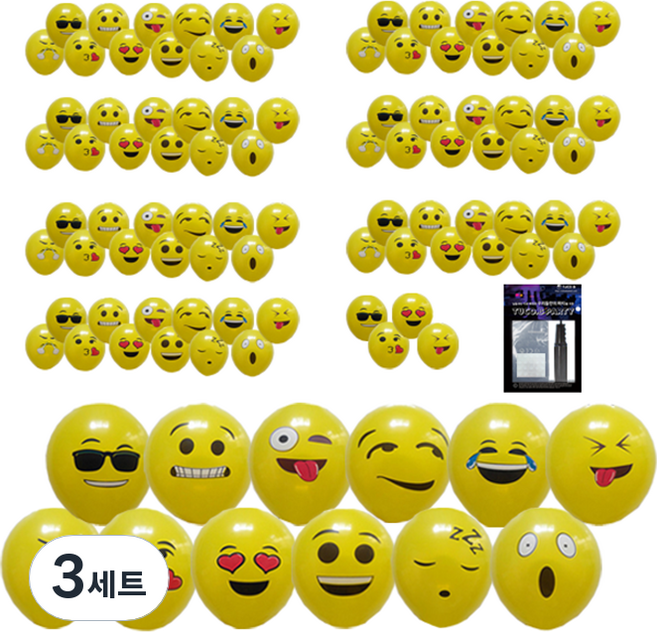 투코비 30cm 표정 라운드 풍선 100p + 손펌프 + 고정테이프 세트, 혼합색상, 3세트