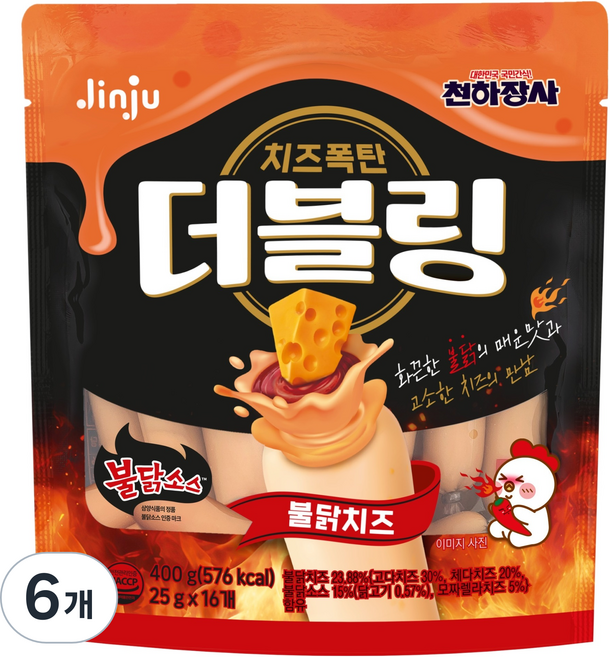 더블링 천하장사 더블링 불닭치즈, 400g, 6개