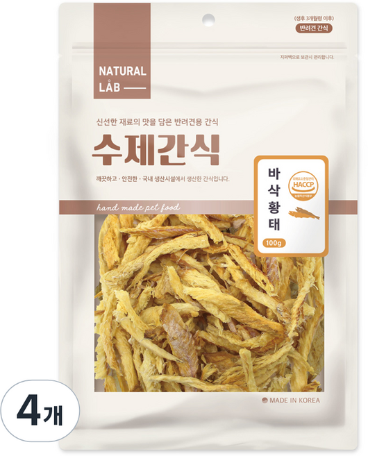 네츄럴랩 바삭 수제 강아지 간식, 황태, 100g, 4개