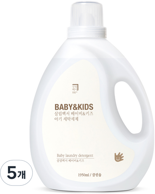 살림백서 베이비 앤 키즈 아기 세탁세제, 1.95L, 5개